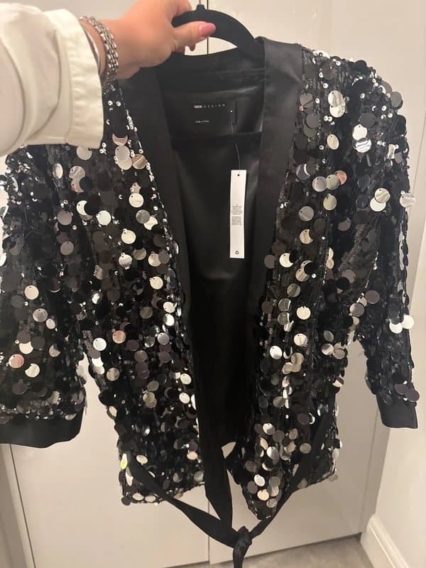 ASOS Full sequin black / grey satin jacket size small