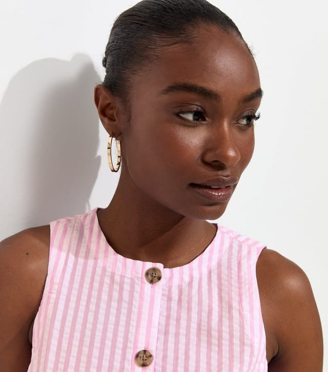 New Look Women's Pink Cotton Seersucker Stripe Button Front Sleeveless Top New Look - 2