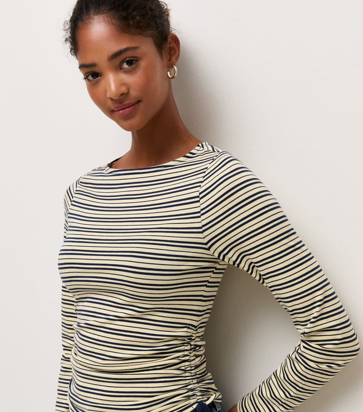 New Look Women's Blue Cotton Rich Striped Tie Side Corset Waist Top New Look