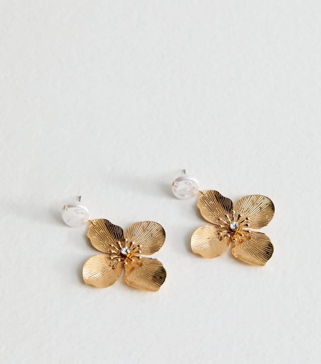 New Look Gold-Tone Pearl Flower Drop Earrings New Look - 3