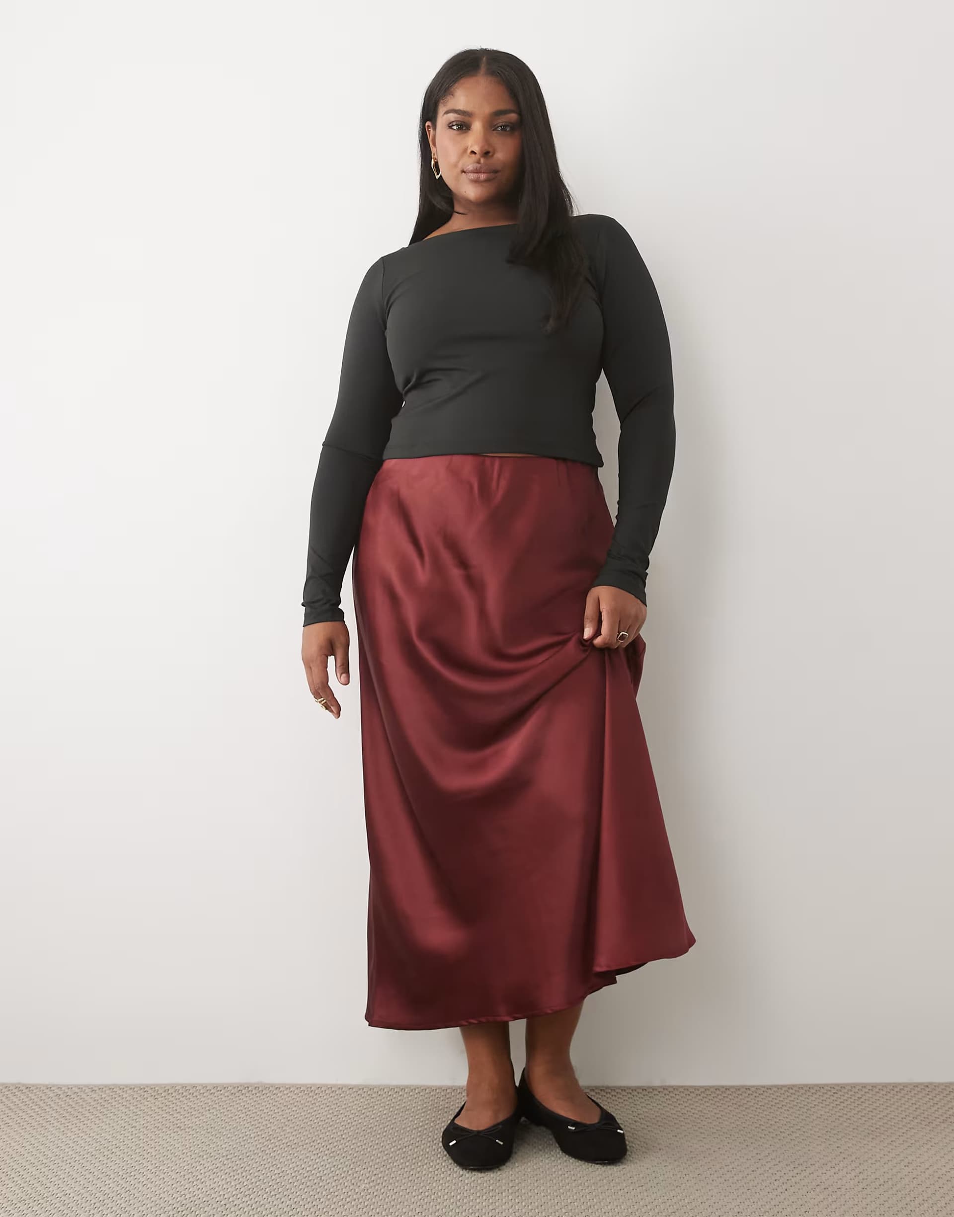 ASOS ASOS DESIGN Curve satin bias maxi skirt in burgundy