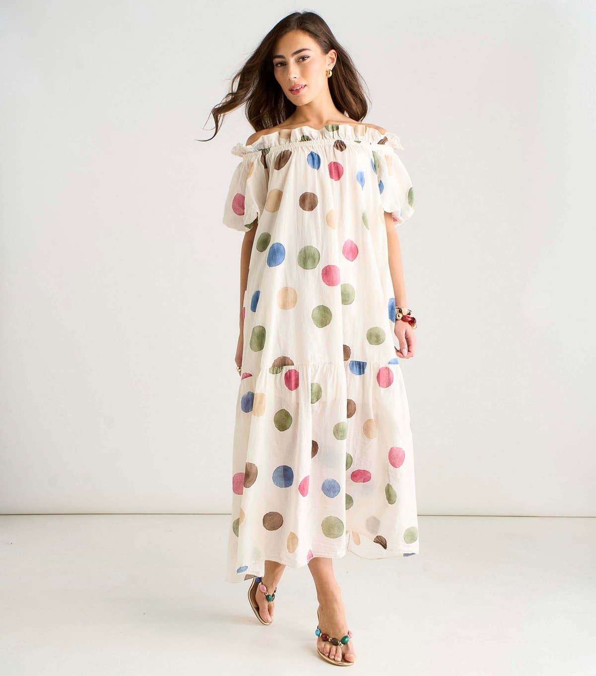 Gini London Women's Cream Polka Dot Puff Sleeve Maxi Dress Gini London New Look