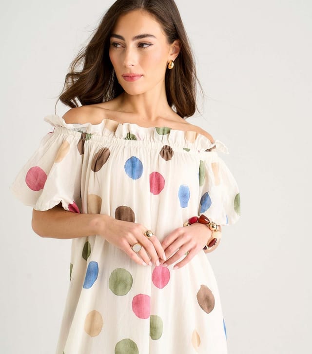 Gini London Women's Cream Polka Dot Puff Sleeve Maxi Dress Gini London New Look - 2