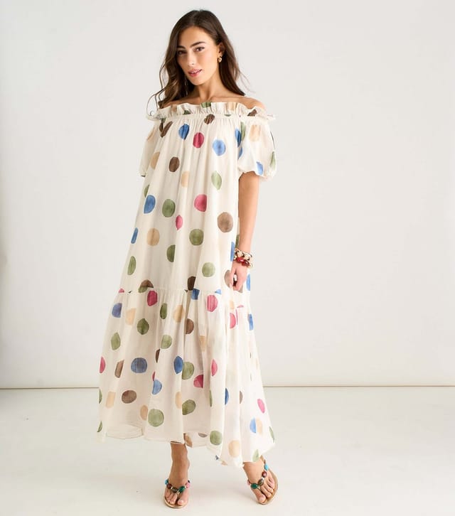 Gini London Women's Cream Polka Dot Puff Sleeve Maxi Dress Gini London New Look - 3