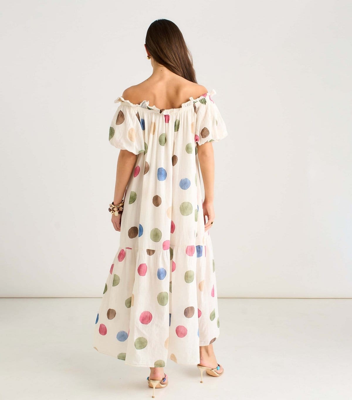 Gini London Women's Cream Polka Dot Puff Sleeve Maxi Dress Gini London New Look - 4