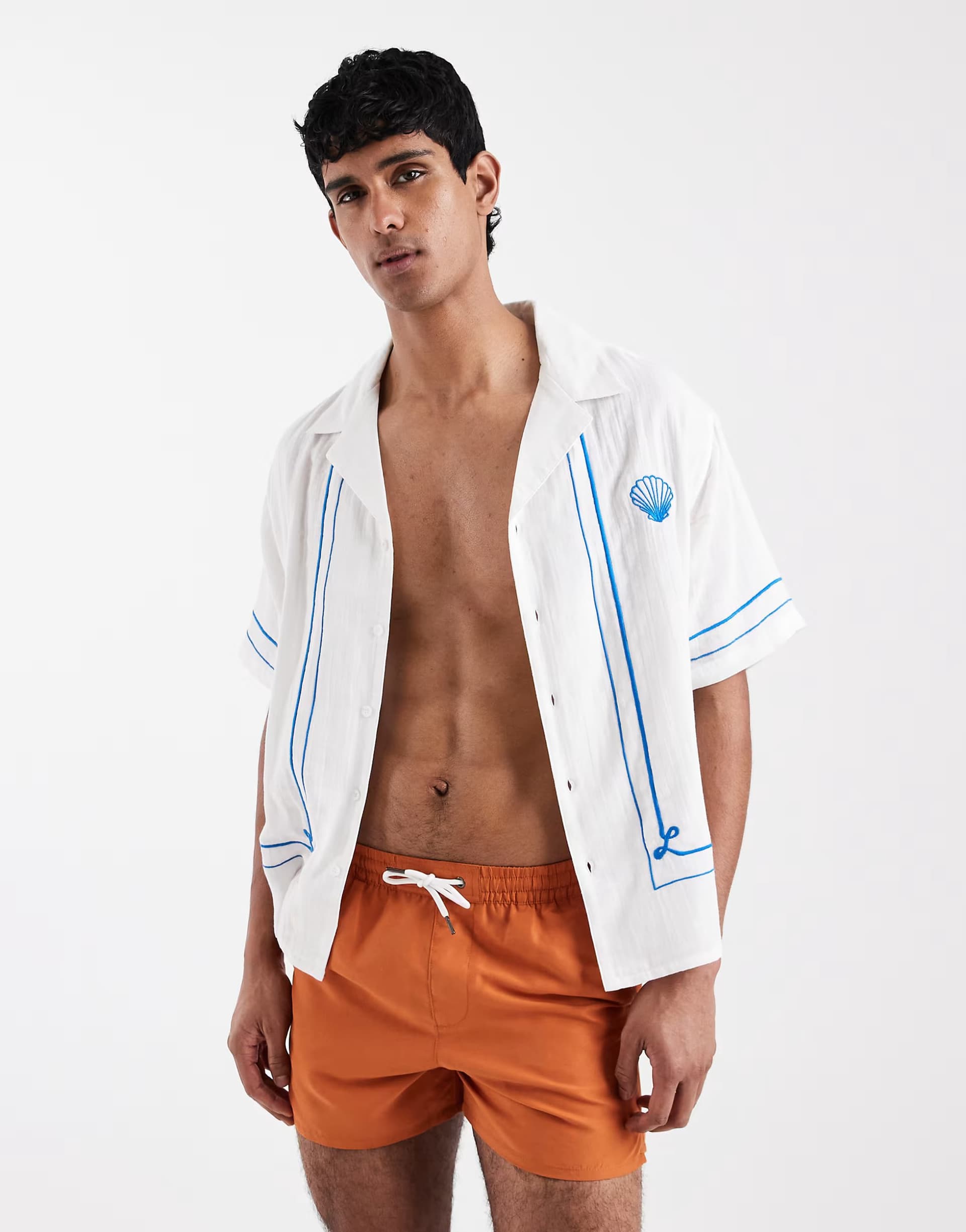 ASOS Aray embroidered revere beach shirt in white