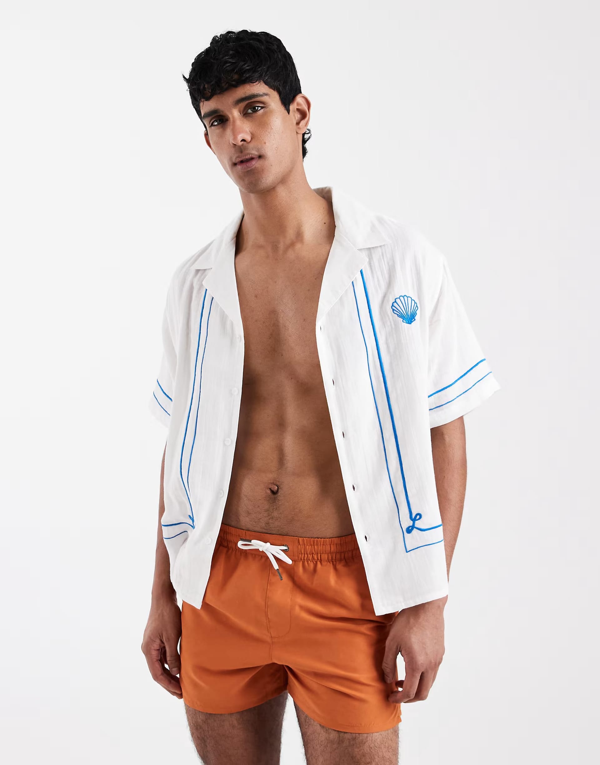 ASOS White Embroidered Beach Shirt in Blue