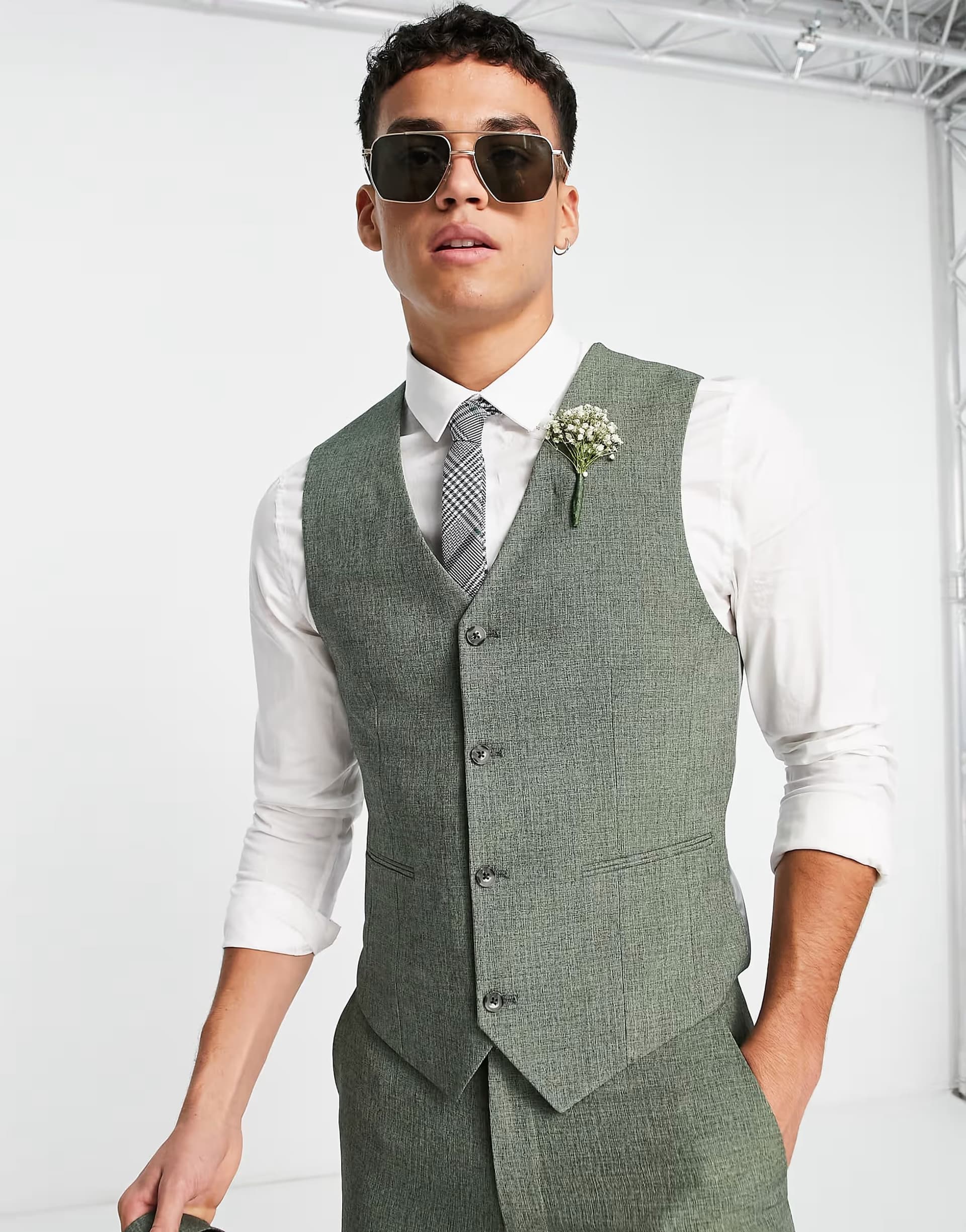 ASOS ASOS DESIGN wedding super skinny suit waistcoat in pine green crosshatch