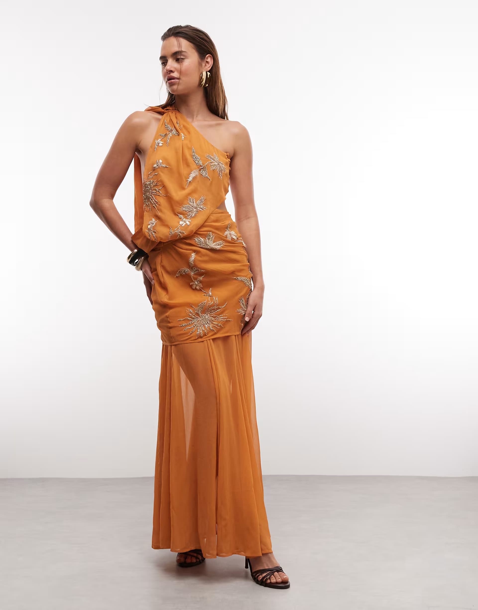 ASOS ASOS DESIGN floral embellished halter maxi dress in orange