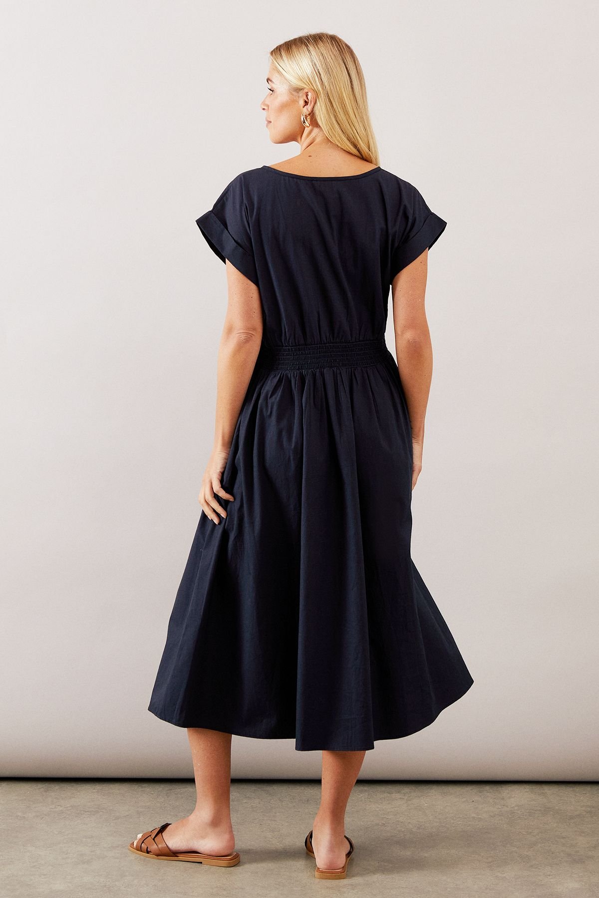 Wallis Wallis Women's Petite Shirred Waist Midi Dress in Navy - 3