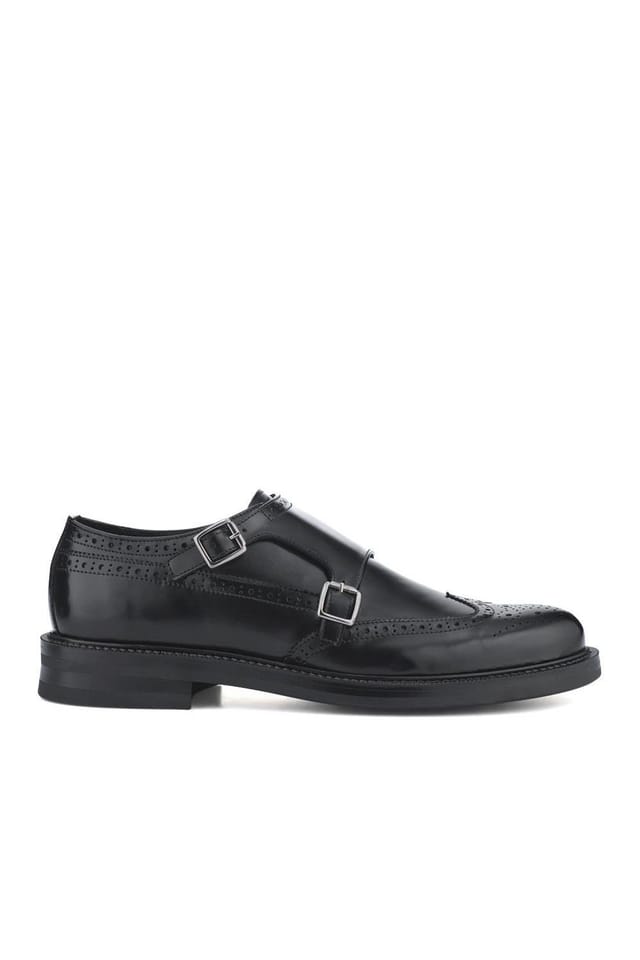 Jones Bootmaker Jones Bootmaker Men's Nathan Leather Double Monk Shoes in Black - 2