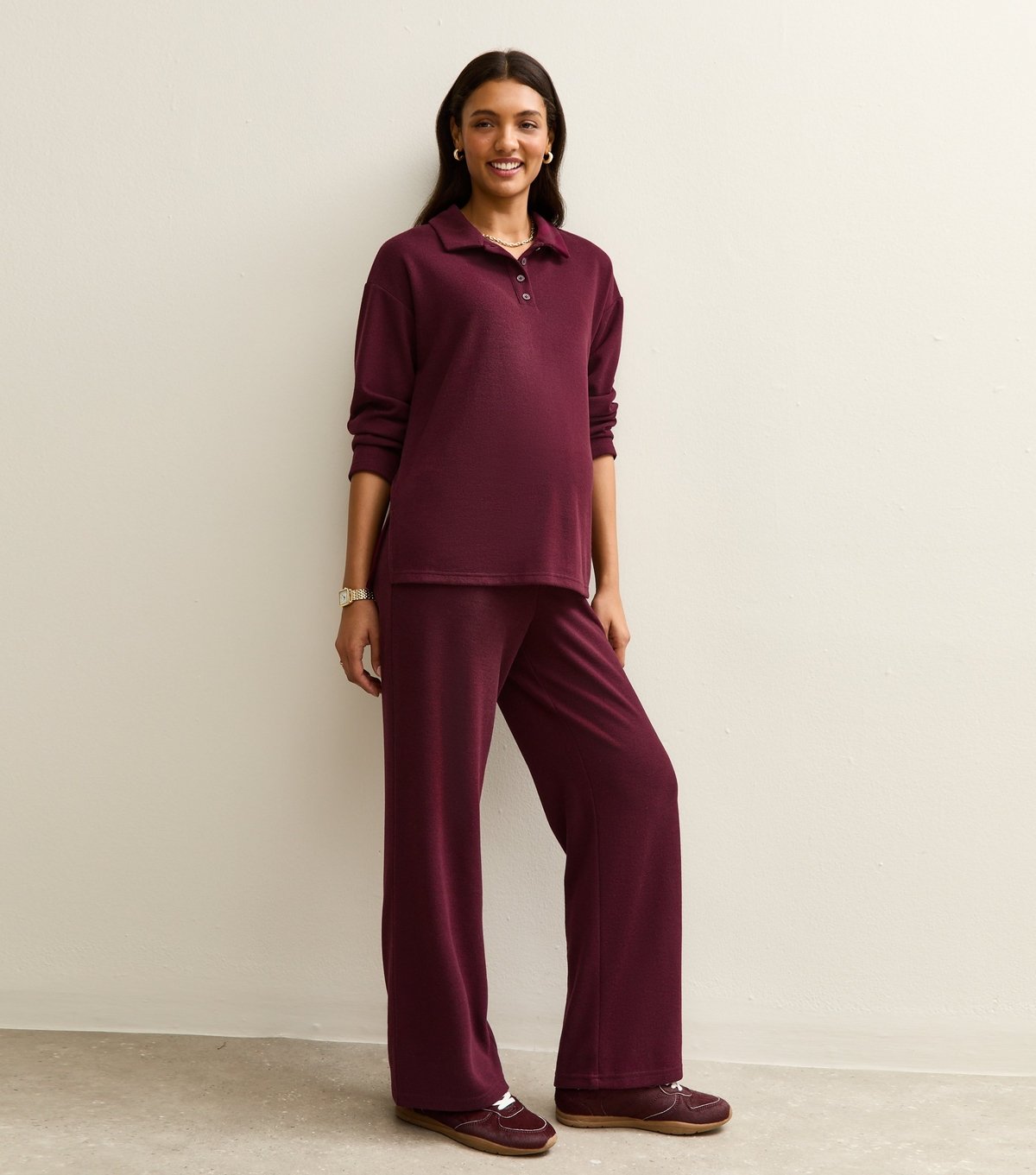 New Look Women's Maternity Burgundy Soft Touch Longline Polo Top New Look - 2