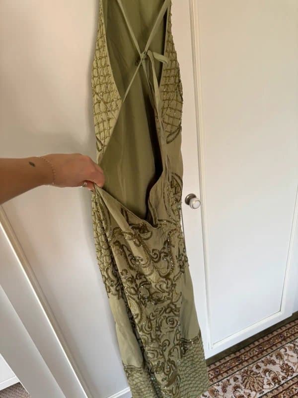 ASOS Asos Pale Green Olive Embellished Beaded Maxi Strappy Gown Dress Wedding Bridesmaid