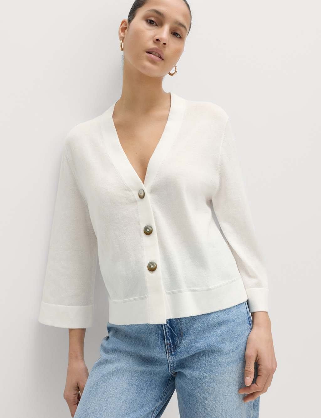 M&S Soft White V-Neck Wide Sleeve Cardigan