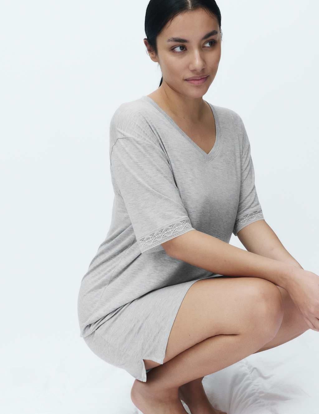 Marks & Spencer M&S Grey Viscose Lace Trim Nightshirt