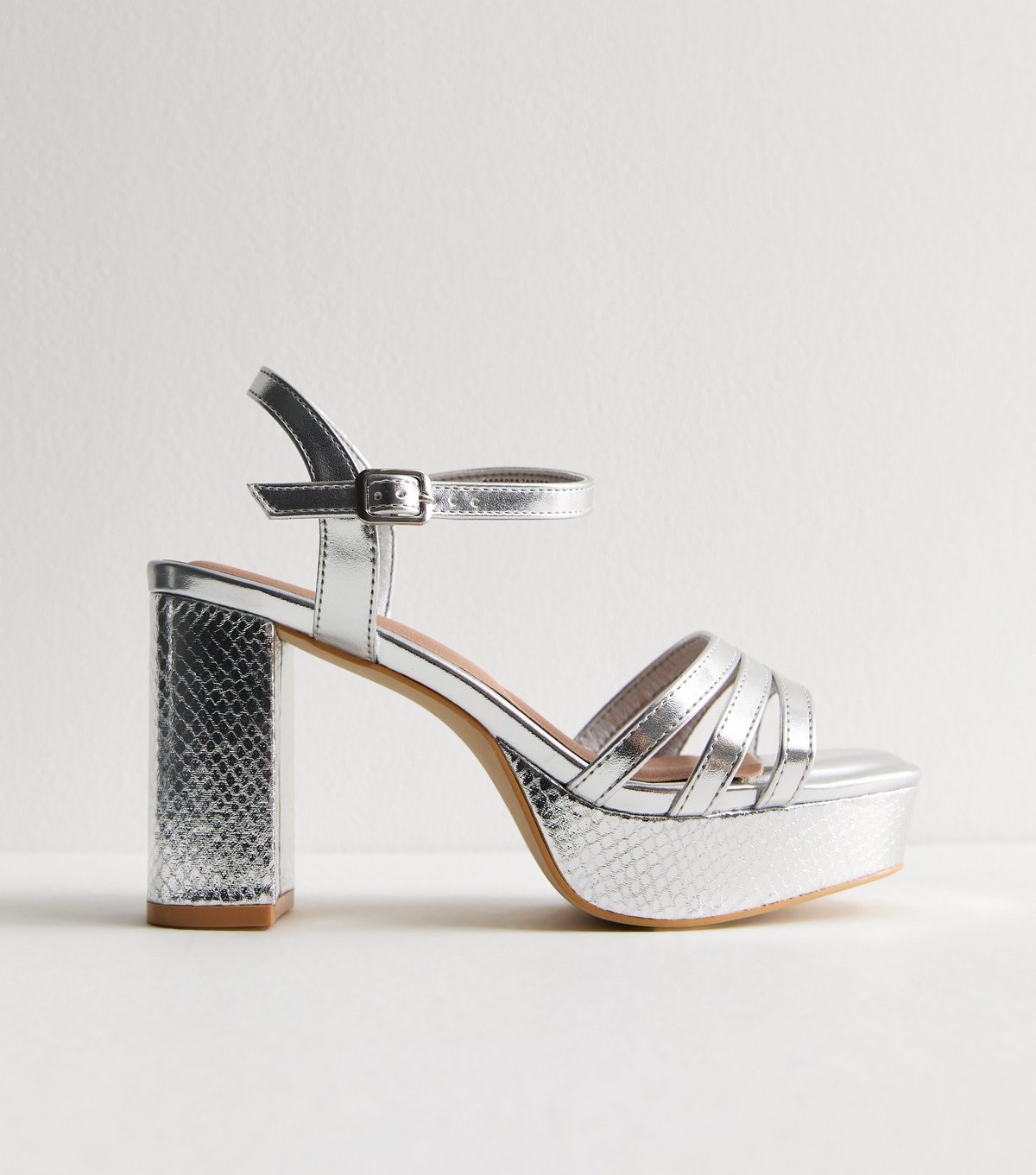 New Look Women's Wide Fit Silver Metallic Platform Sandals Vegan New Look - 3