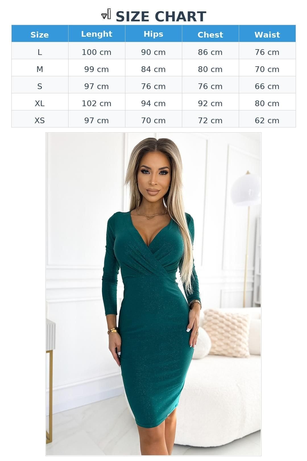 Love Lace Love Lace Women's Evening Dress with Envelope Neck Long Sleeve in Green - 4