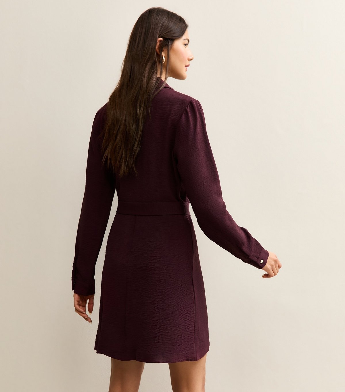 New Look Women's Burgundy Belted Button Through Mini Shirt Dress New Look - 4