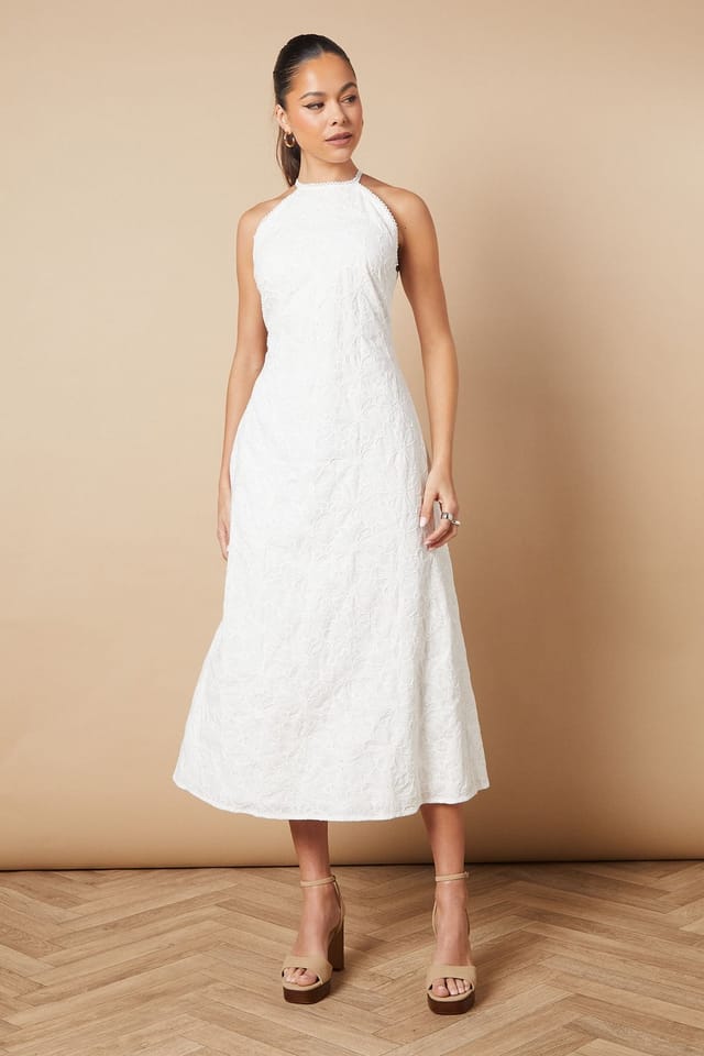 Oasis Oasis Women's Floral Lace High Neck Midi Dress in White - 2