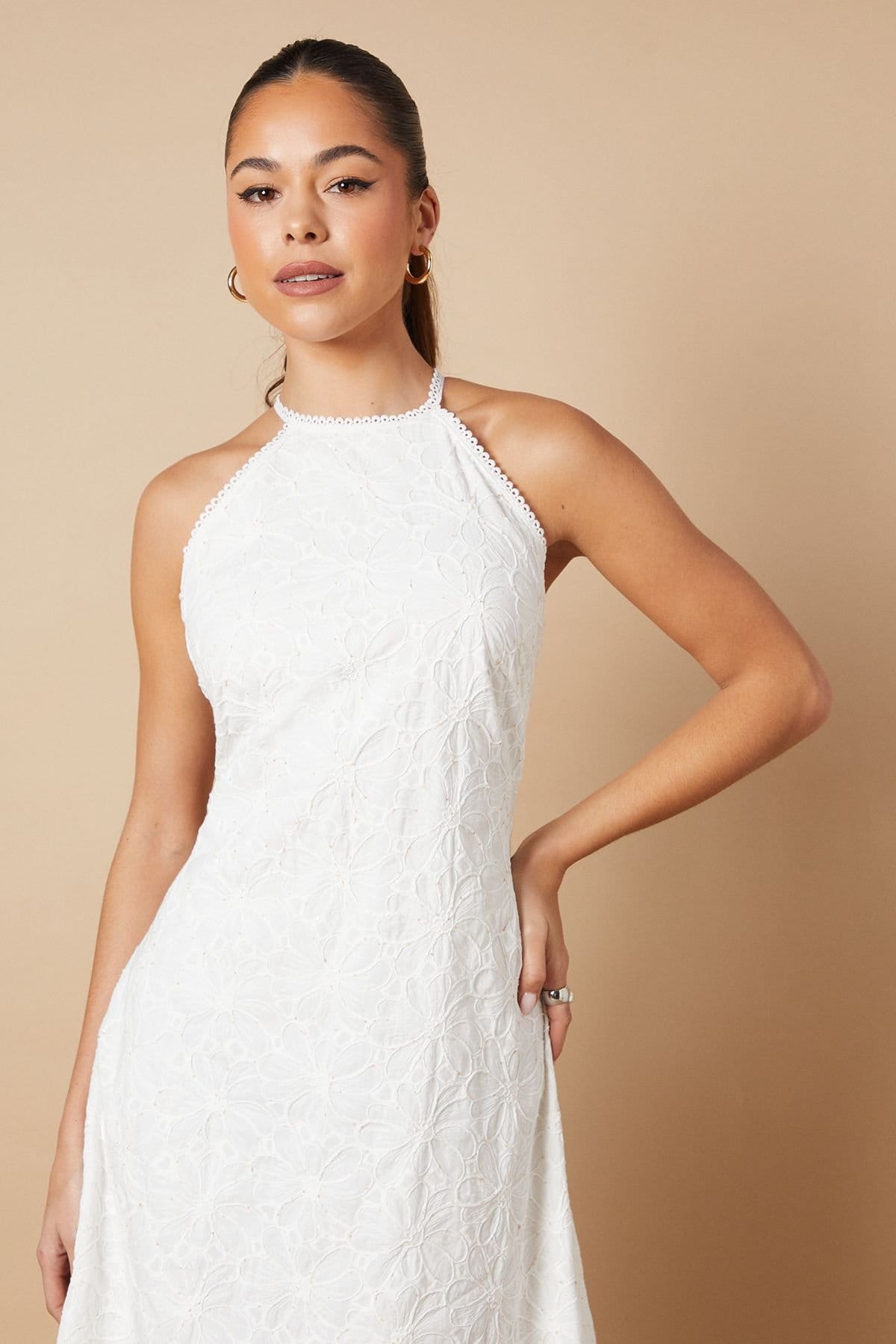 Oasis Oasis Women's Floral Lace High Neck Midi Dress in White - 4
