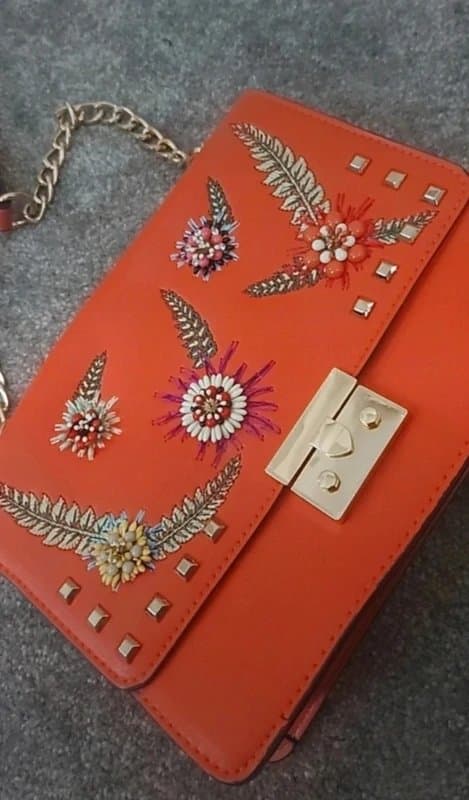 Primark Womans orange embellished Beaded gold hardware chain handbag crossbody shoulder summer primark