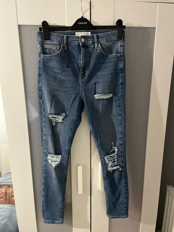 Topshop Topshop super-rip Jamie jeans in mid blue size 12 W30 L30
