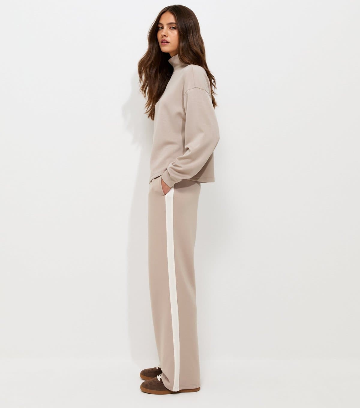 New Look Women's Premium Mink Side Stripe Wide Leg Trousers New Look