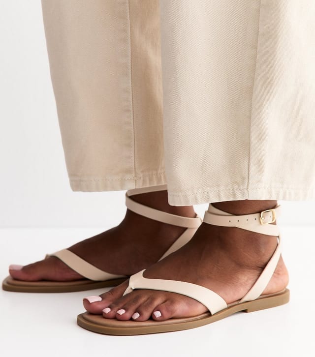 New Look Women's Cream Toe Post Wrap Around Ankle Strap Sandals New Look - 2