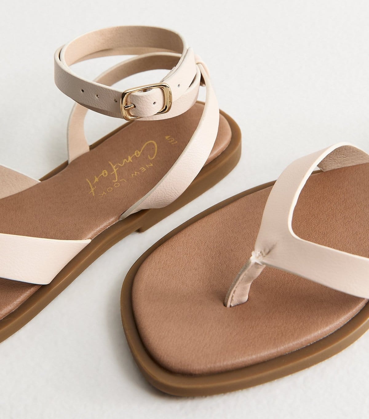 New Look Women's Cream Toe Post Wrap Around Ankle Strap Sandals New Look - 4