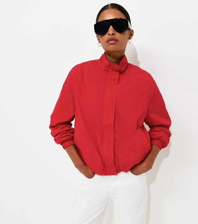 New Look Women's Bright Red Bubble Hem Stand Up Collar Zip Lightweight Jacket New Look - 2