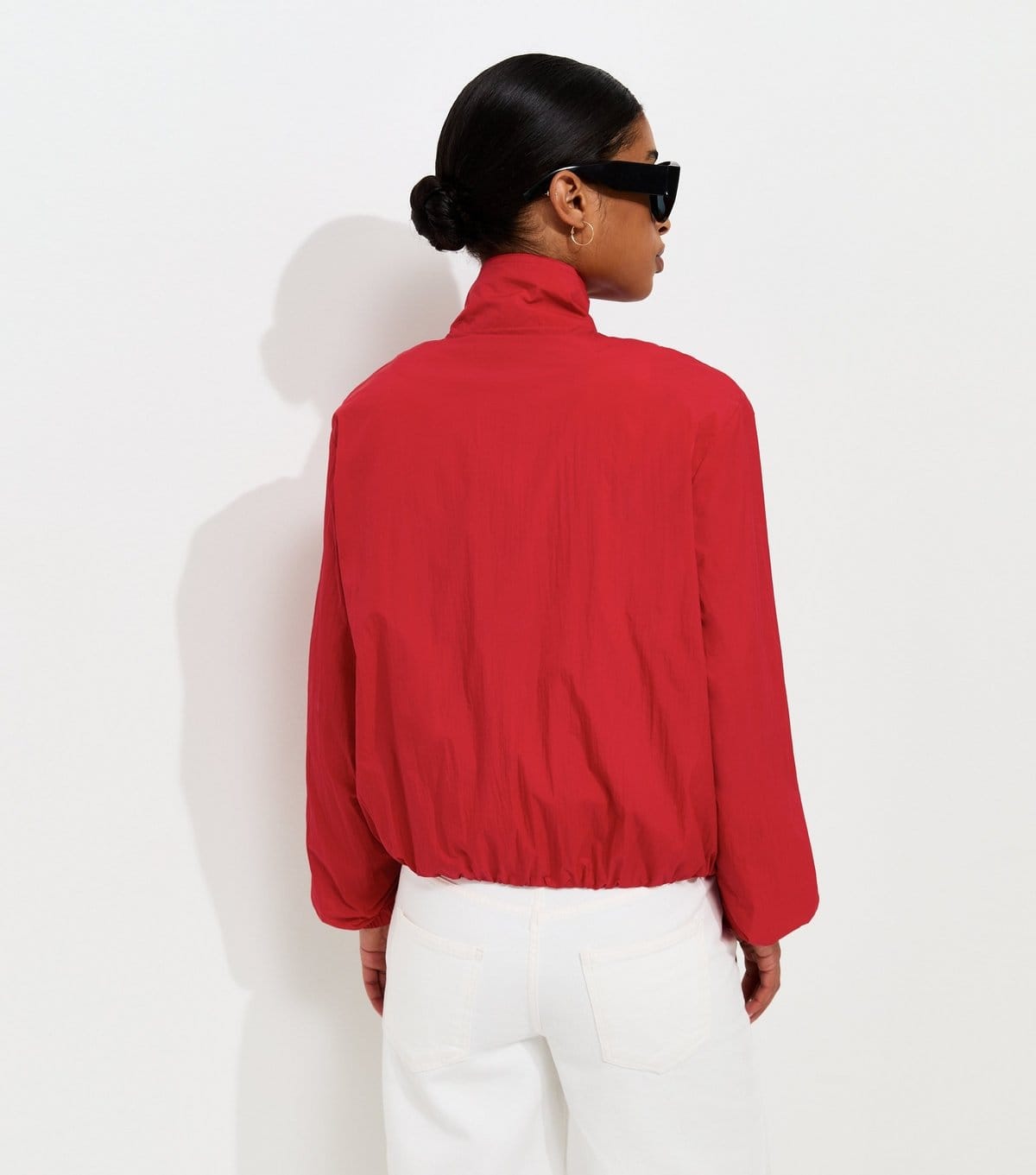 New Look Women's Bright Red Bubble Hem Stand Up Collar Zip Lightweight Jacket New Look - 4