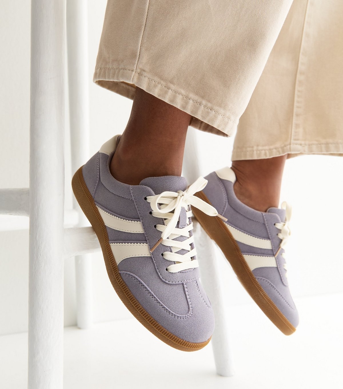 New Look Women's Lilac Faux Suede Contrast Stripe Trainers Vegan New Look - 2