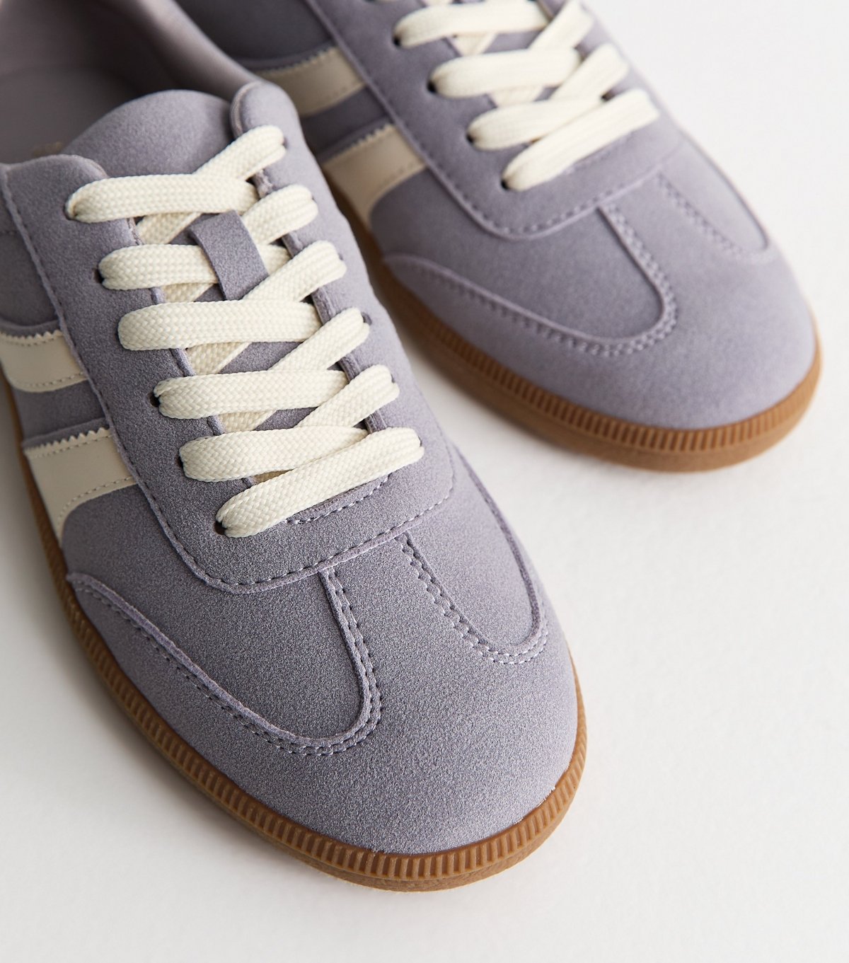 New Look Women's Lilac Faux Suede Contrast Stripe Trainers Vegan New Look - 3