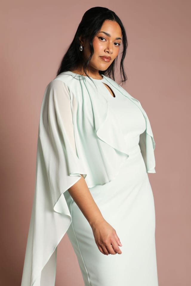 Coast Coast Women's Plus Ruffle Chiffon Cape Crepe Maxi Dress in Mint - 2