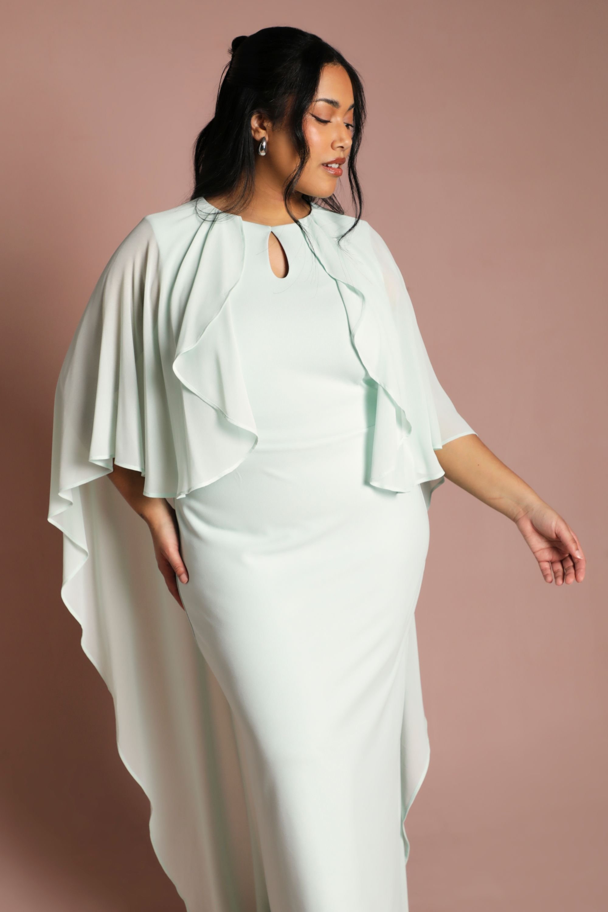 Coast Coast Women's Plus Ruffle Chiffon Cape Crepe Maxi Dress in Mint - 4