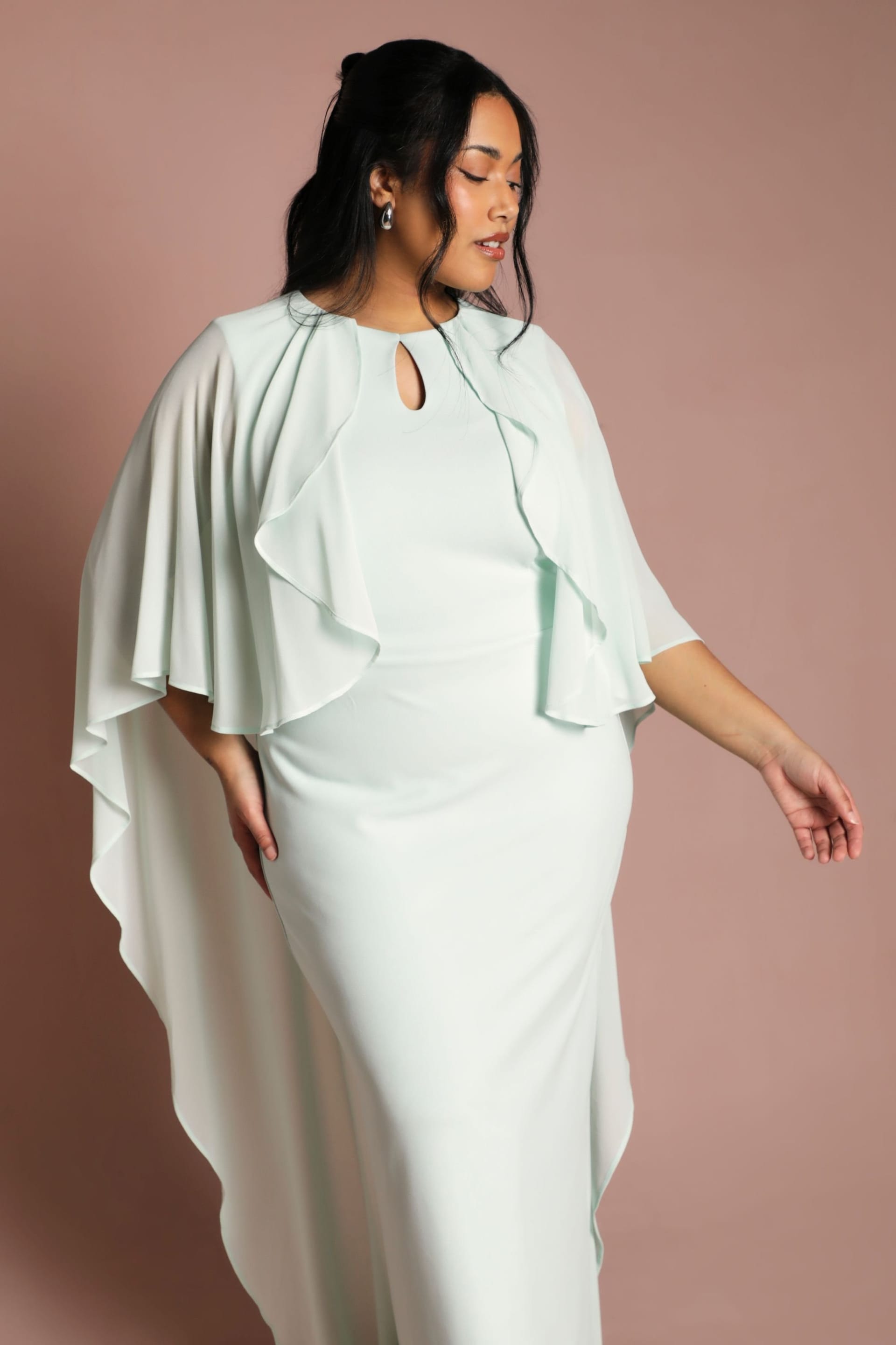 Coast Coast Women's Plus Ruffle Chiffon Cape Crepe Maxi Dress in Mint - 4