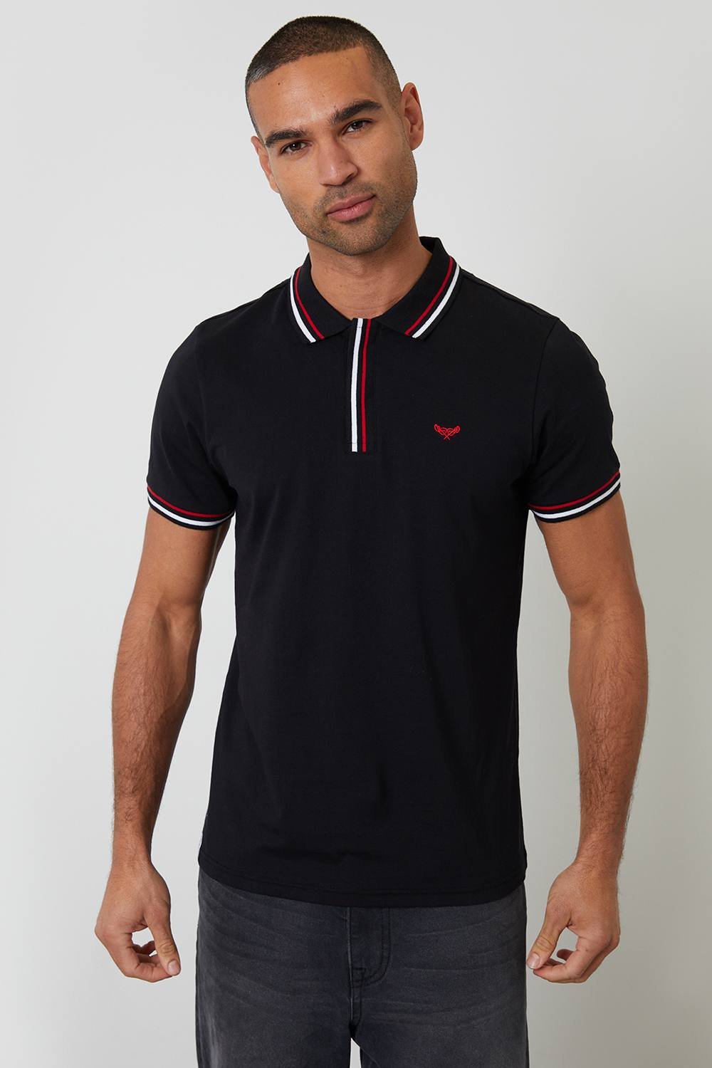 Threadbare Threadbare Men's Contrast Tipping Cotton Jersey Polo Shirt in Black - 3
