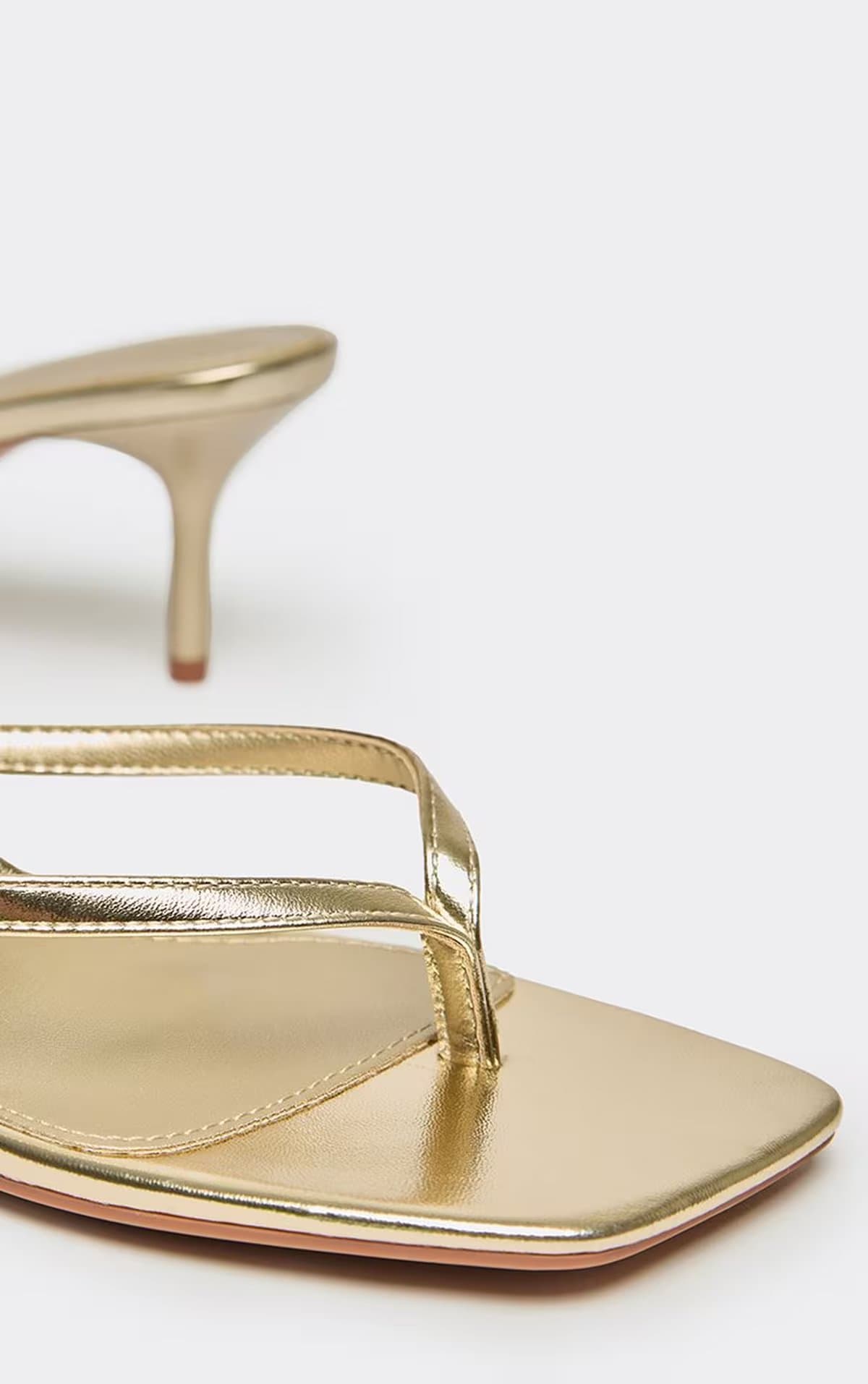 EGO Celeste Thong Strap Square Toe Heeled Mule In Gold Faux Leather, Women's Size UK 3
