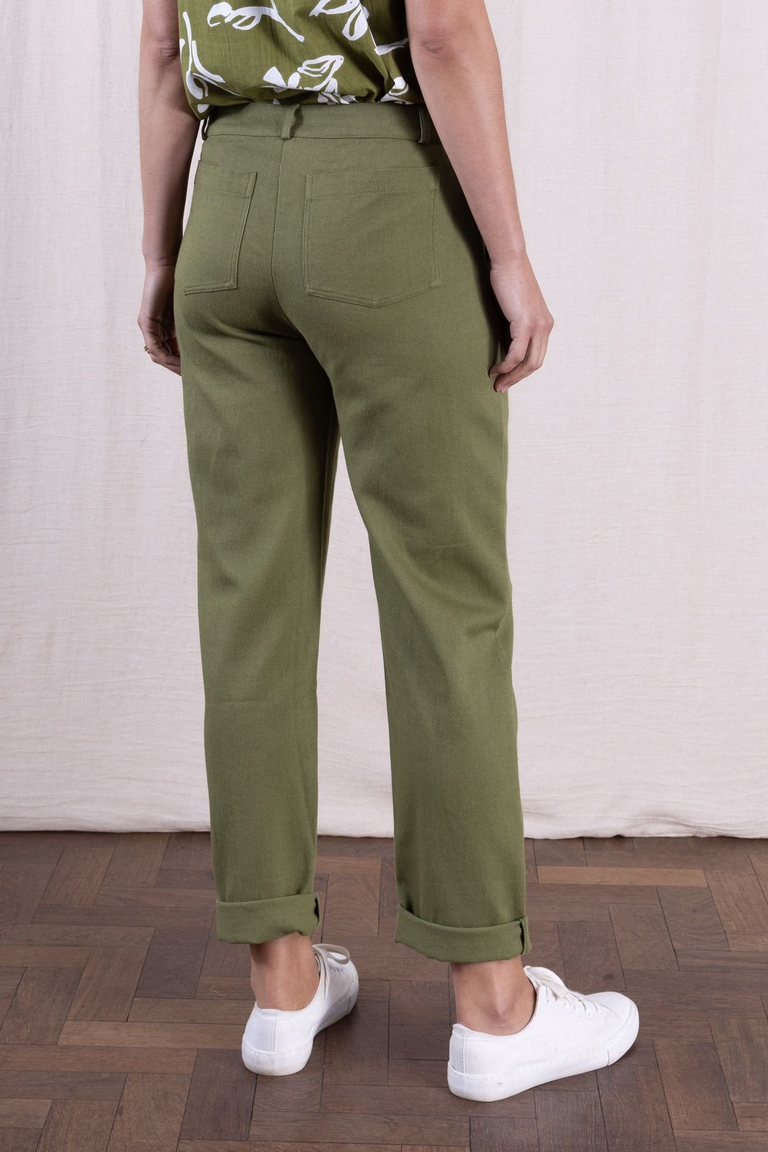 Nomads Clothing Nomads Clothing Women's Women Cotton Drill Slim Leg Trousers in Green - 4