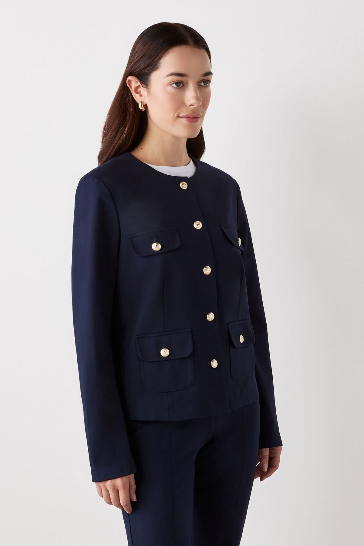 Finery London Finery London Women's Imogen Ponte Jersey Jacket in Dark Navy