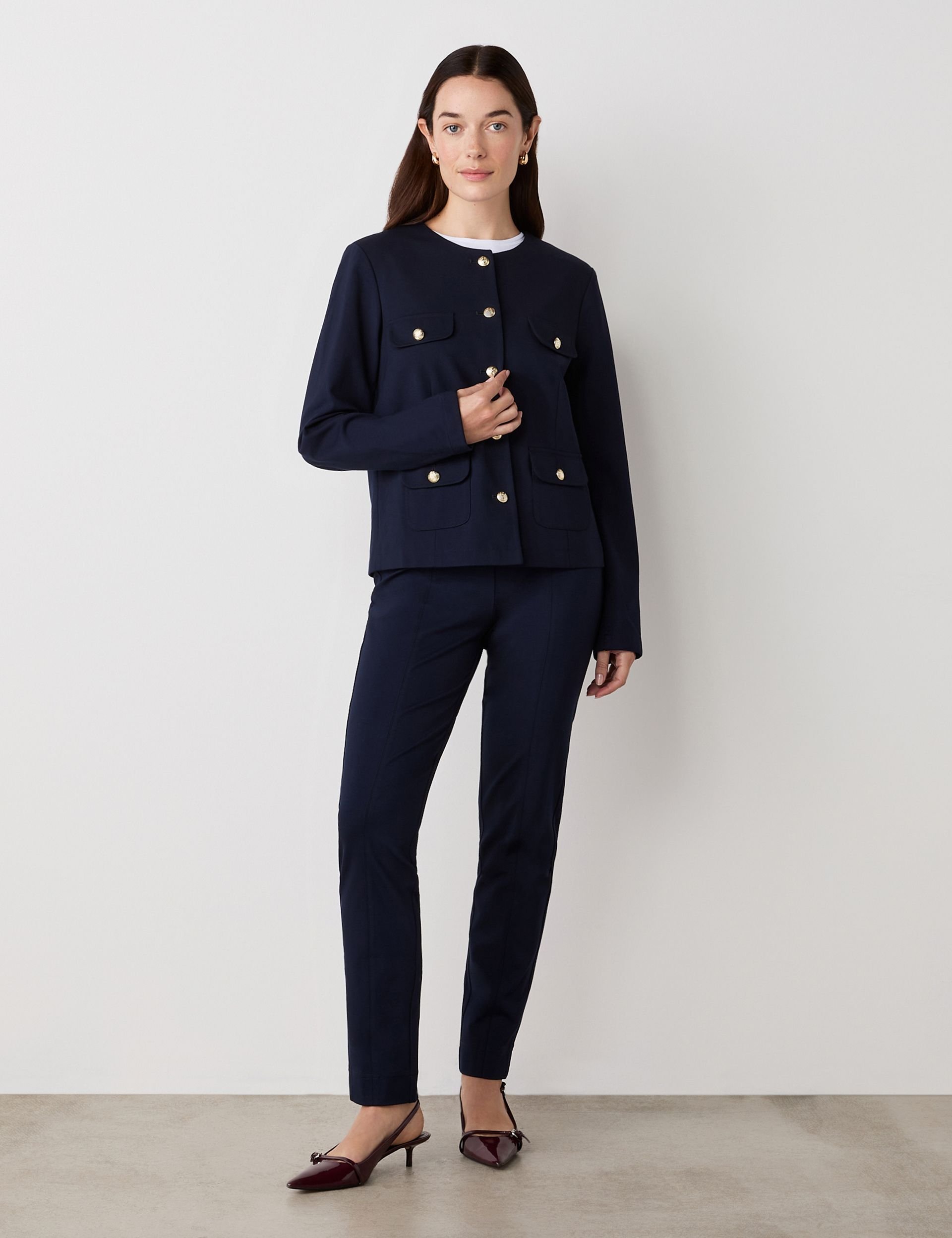 Finery London Finery London Women's Imogen Ponte Jersey Jacket in Dark Navy - 2