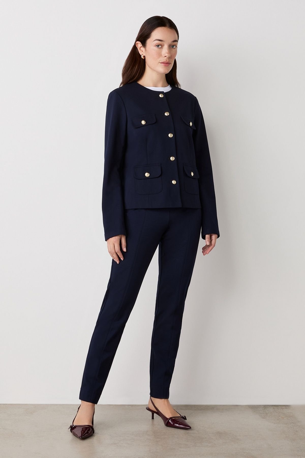 Finery London Finery London Women's Imogen Ponte Jersey Jacket in Dark Navy - 3