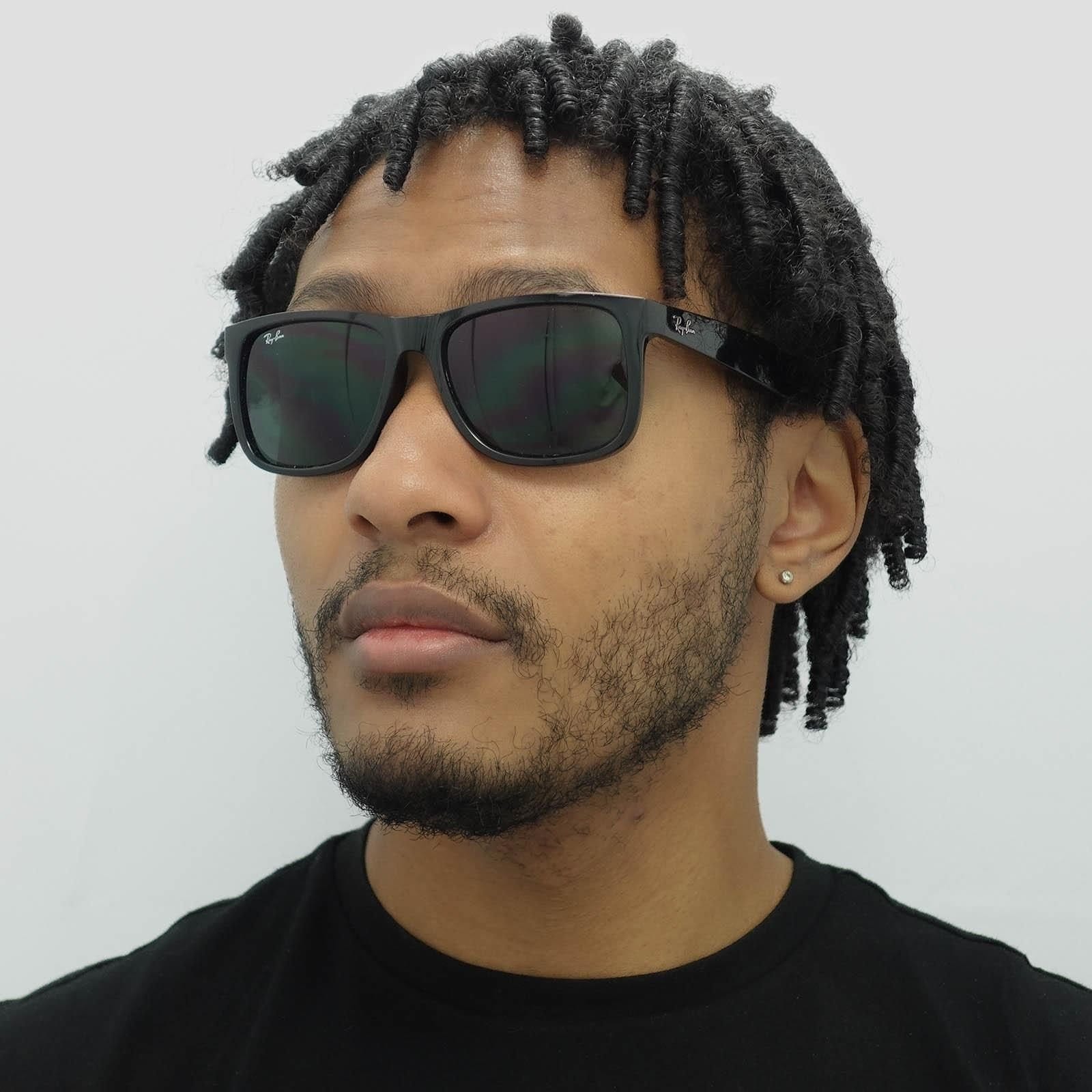 Ray-Ban Ray-Ban Men's Rectangle Shiny Black Green Justin 4165 Sunglasses - 4