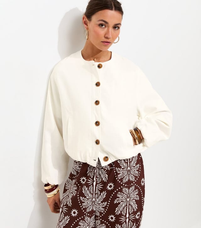 New Look Women's White Linen Blend Button Through Bomber Jacket New Look - 2