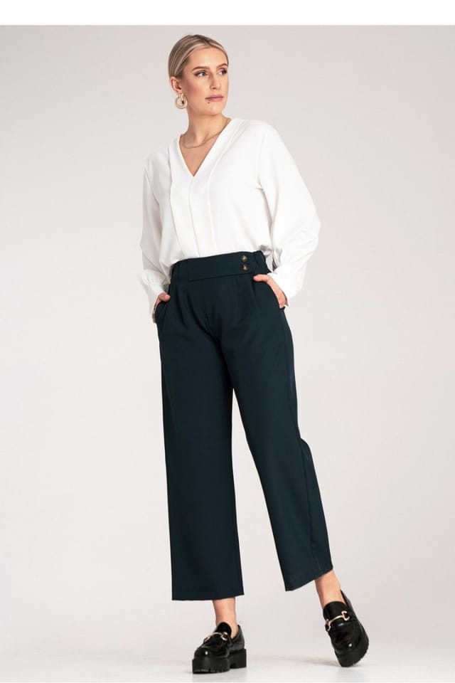 Love Lace Love Lace Women's High Waist Button Detail Pleated Trousers in Blue - 2