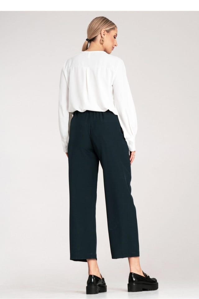 Love Lace Love Lace Women's High Waist Button Detail Pleated Trousers in Blue - 3