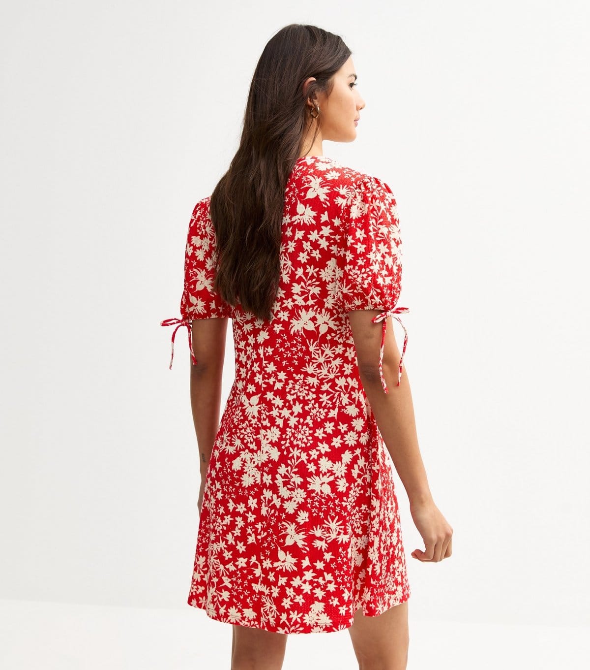 New Look Women's Red Crinkle Texture Floral Print Frill Collar Mini Dress New Look - 4