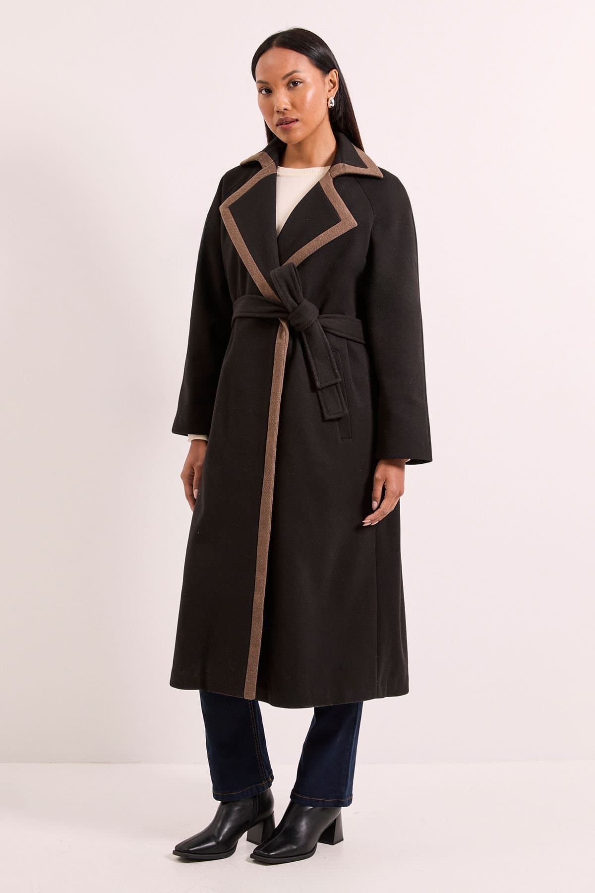 Wallis Wallis Women's Principles by Contrast Wrap Coat in Brown
