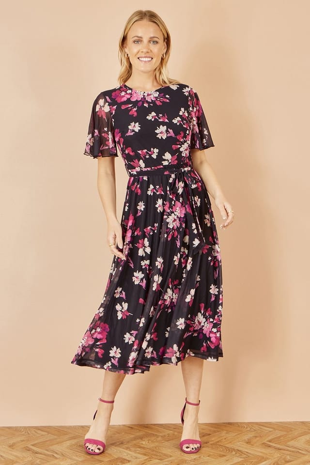 Yumi Yumi Women's Black Mesh Skater Floral Midi Dress - 2