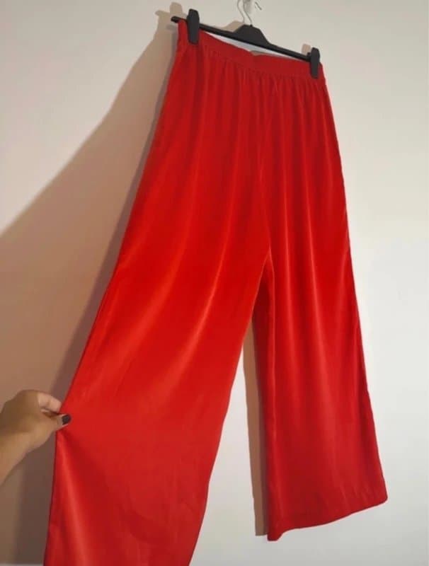 Mint Velvet NEW (no tag) Mint Velvet Red Orange Wide Leg Satin Trousers - UK 12R